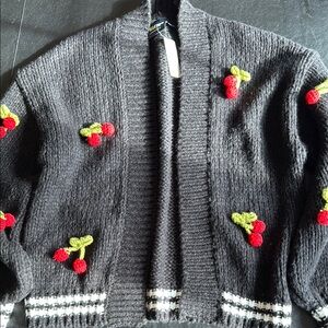 NWT Maeve by Anthropologie Cherry Embellished Black Sweater